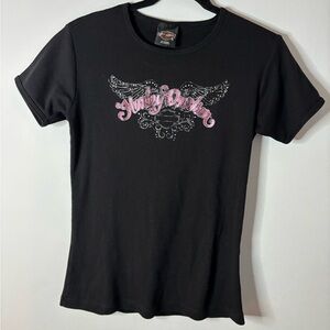 Harley-Davidson Black Tee with Pink Script